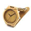 Montre en bois en bambou avec cuir véritable